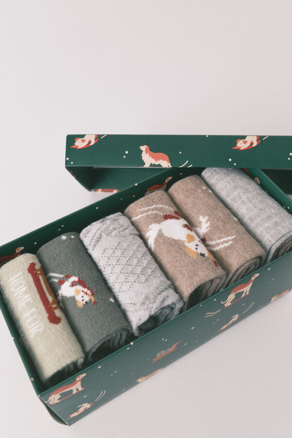 Women'secret Paket od 6 dugih pamučnih čarape za pse   Zelena