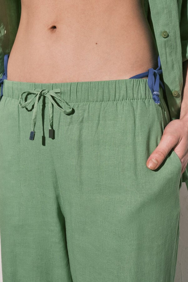 Women'secret Zelene dugačke pantalone od lana Zelena