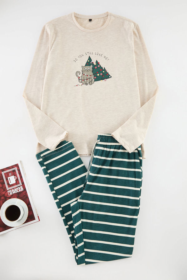 Trendyol Conjunto de pijama de casal bege de Natal com riscas, corte regular  bege