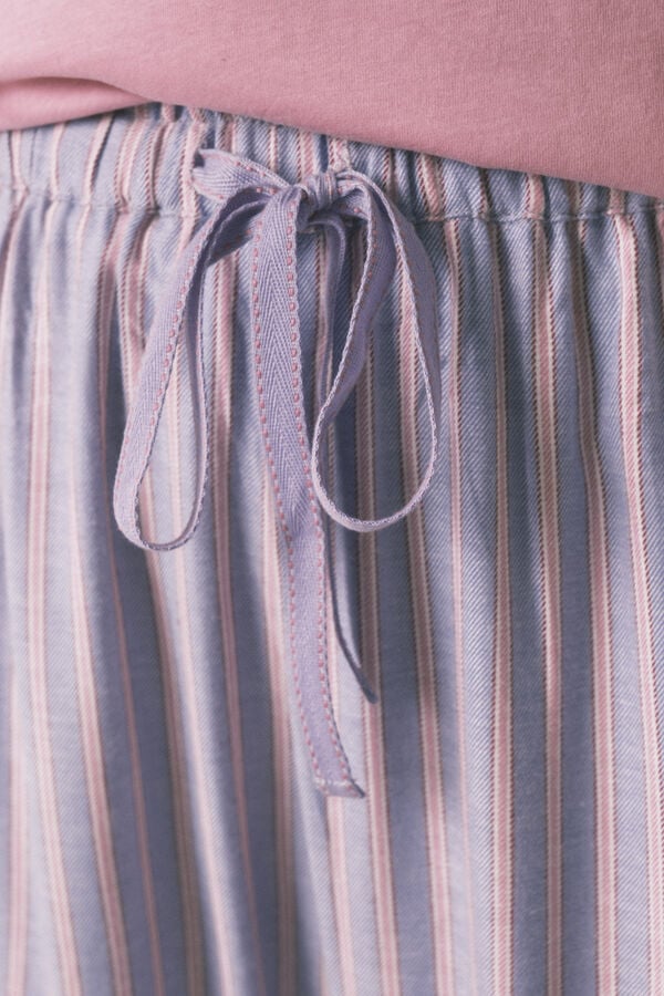 Women'secret Duge flanelske pantalone sa raznobojni pruge printom Plava