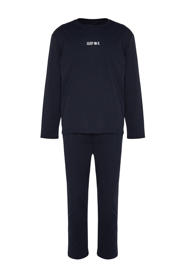 Trendyol Conjunto pijama largo liso azul "Sleep on it" azul
