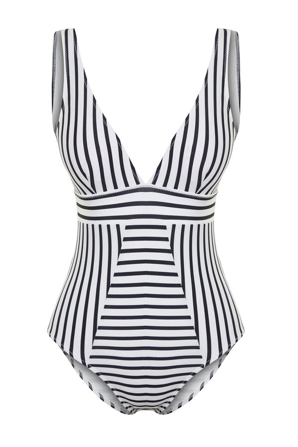 Trendyol Ba&ntilde;ador de rayas escote en V negro