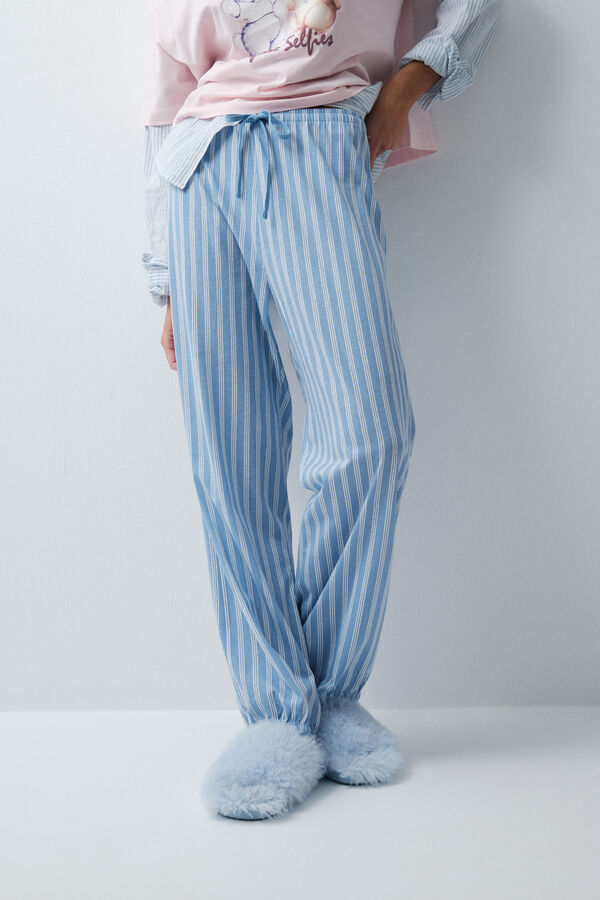Women'secret Plave duge pantalone na pruge pufnastog kroja Print