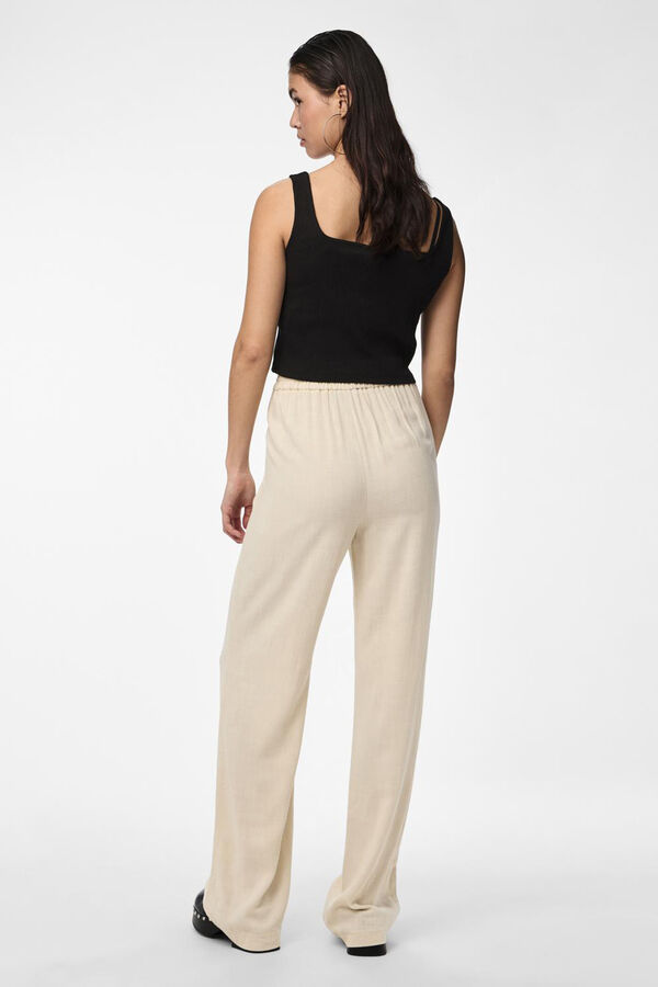 Womensecret Women's fluid linen trousers with elasticated waist detail. szürke