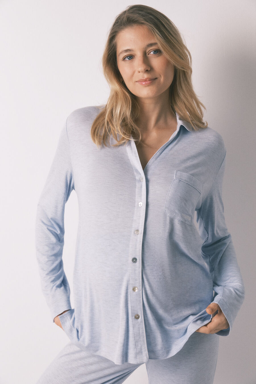 Pijama camisero largo "maternity" super soft azul