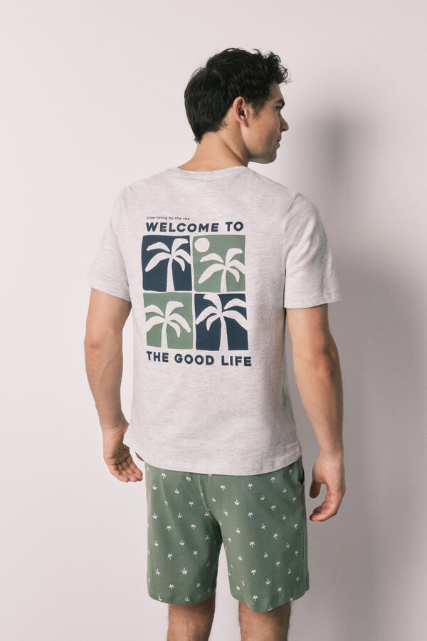 Women'secret Pamučna mu&scaron;ka kratka pidžama sa printom palmi Siva