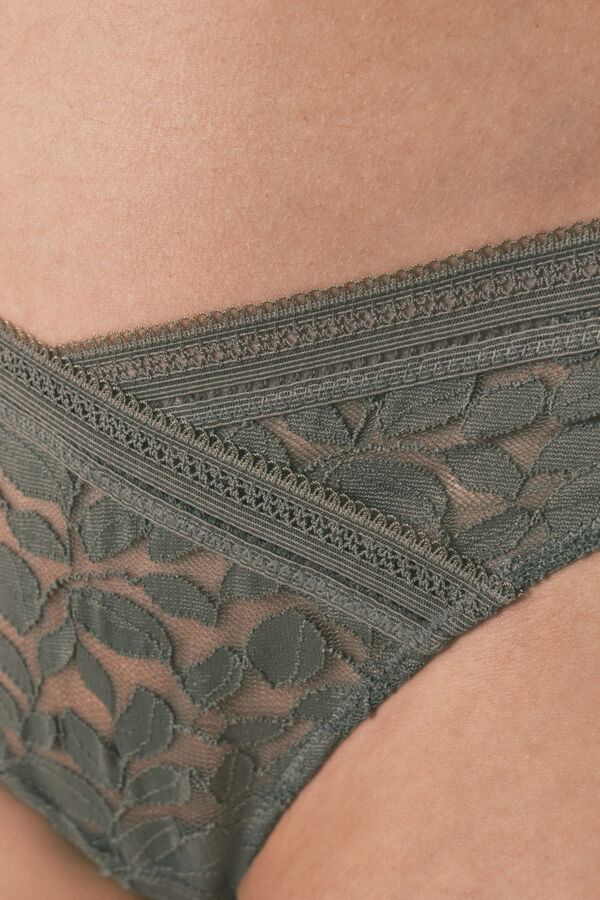 Women'secret Kaki čipkaste tanga gaćice sa V-izrezom u struku Kaki