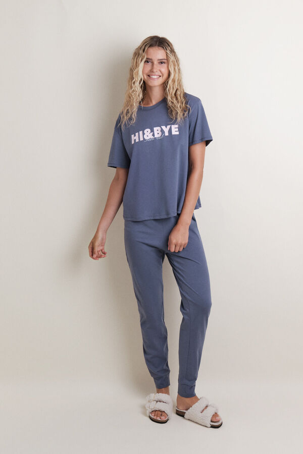 HI&BYE Kék mintás pamut pizsama  kék