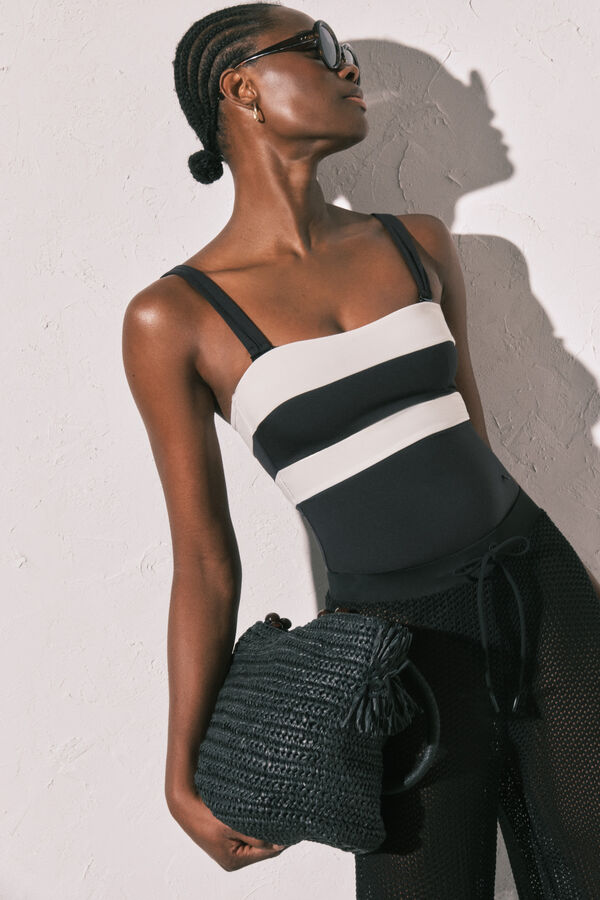 Women'secret B&W color block bandeau kupaći kostim za oblikovanje Crna