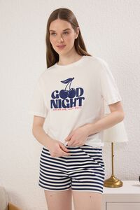 Trendyol Conjunto de pijama corto rayas cerezas