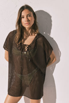 Women'secret Braon pletena kratka tunika sa kapuljačom