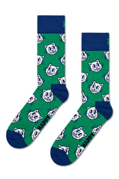 Happy Socks Meias com gatos verde