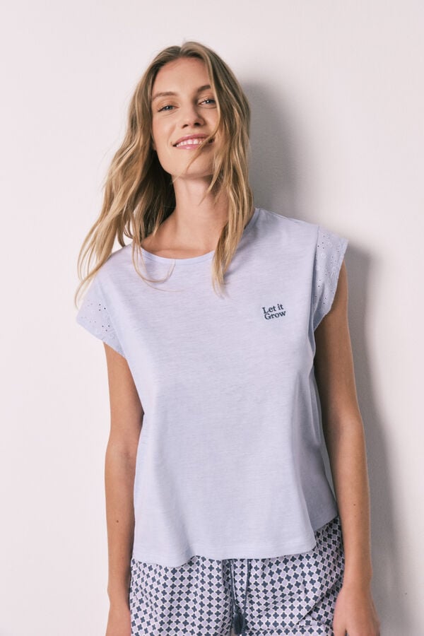 Women'secret Lila pamučna kratka pidžama sa printom Ljubičasta