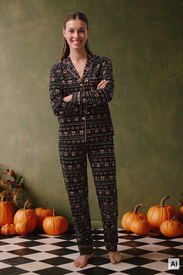 Women'secret Pijama comprido camiseiro Mickey Halloween preto