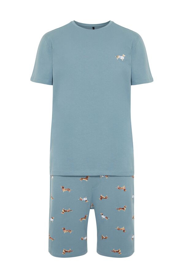 Trendyol Pijama de homem em algod&atilde;o estampado animal azul