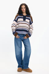 Pieces Jersey Cuello Polo Contraste marr&oacute;n