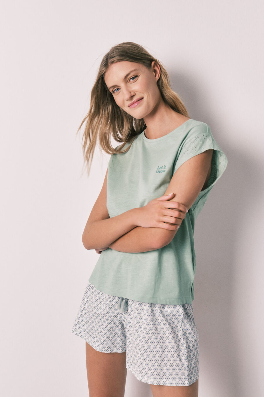 Pijama corto algodón estampado verde