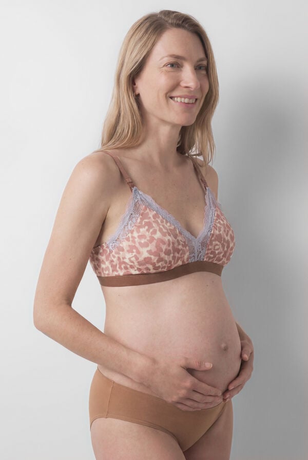 Women'secret Trouglasti grudnjak za materinstvo sa životinjskim printom NATURAL Braon