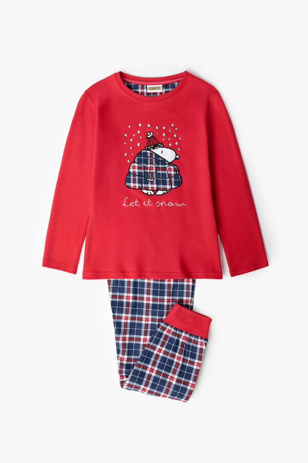 Admas Pijama infantil largo Snoopy cuadros 100% algod&oacute;n rojo