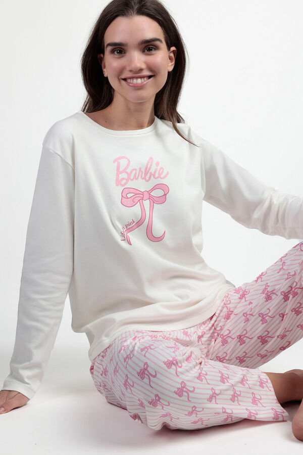 Admas Barbie long pyjamas, striped with bows, 100% cotton Bež