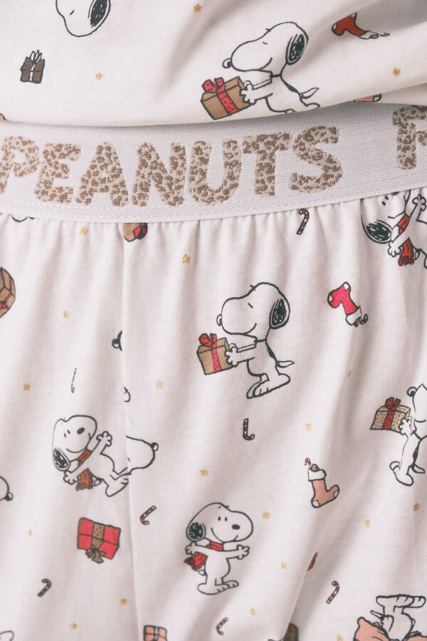 Women'secret Hosszú fehér pizsama 100% pamutból Snoopy bézs