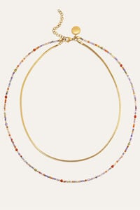 Singularu Collar Doble Crystals Lisse Acero Ba&ntilde;o Oro