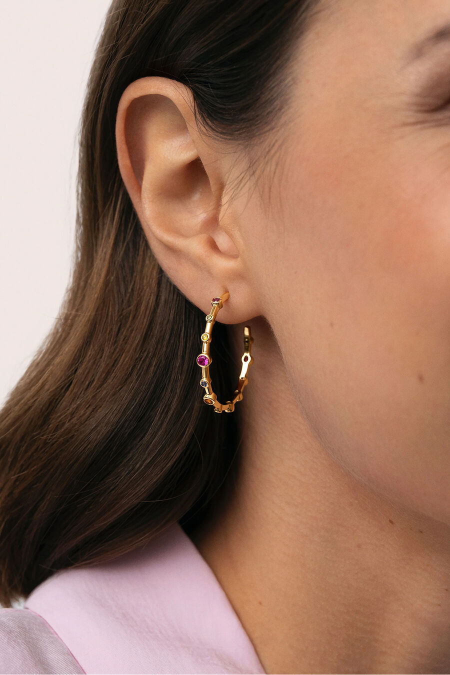 Pendientes Aro Rainbow Bubbles L Baño Oro