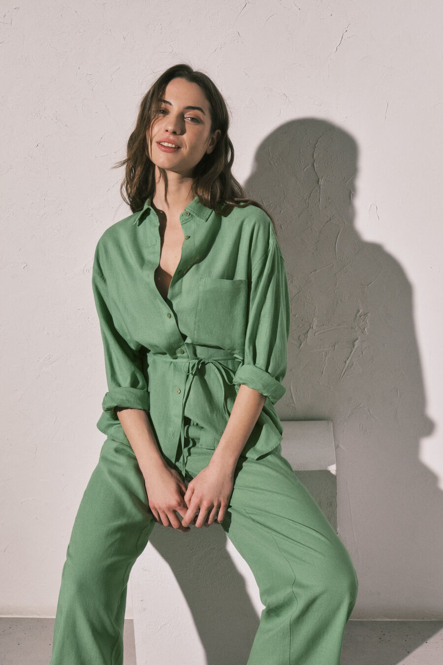 Camisa manga larga lino verde