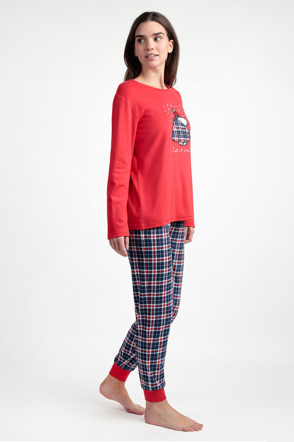 Admas Snoopy plaid long pyjamas, 100% cotton red