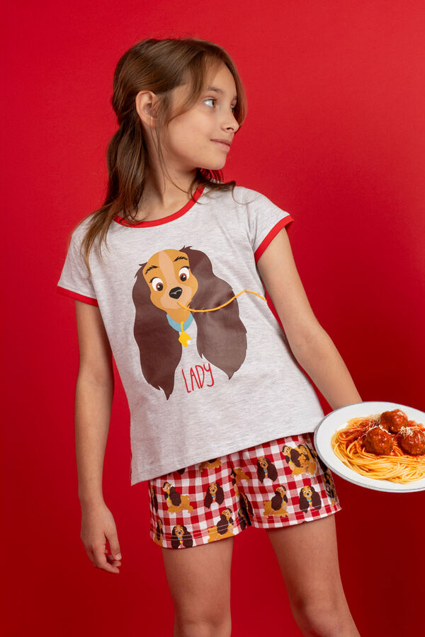 Admas Ladynd the tramp Disney short pajamas red
