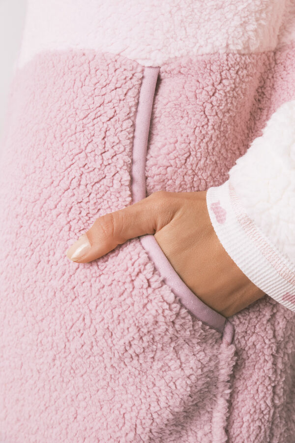 Women'secret Raznobojni kućni ogrtač od ovčije kože sa kapuljača Roze