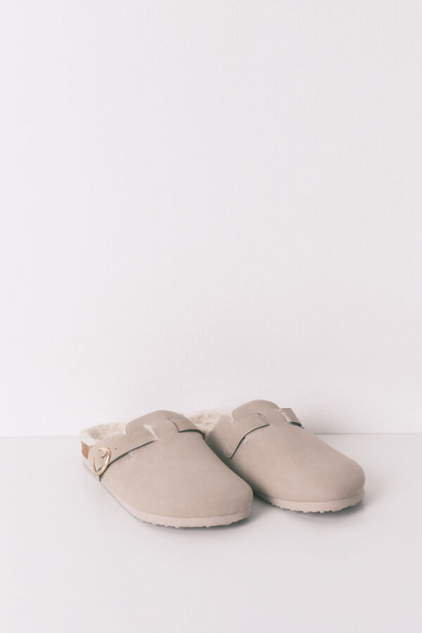 Women'secret Sive krznene papuče u stilu klompi Siva