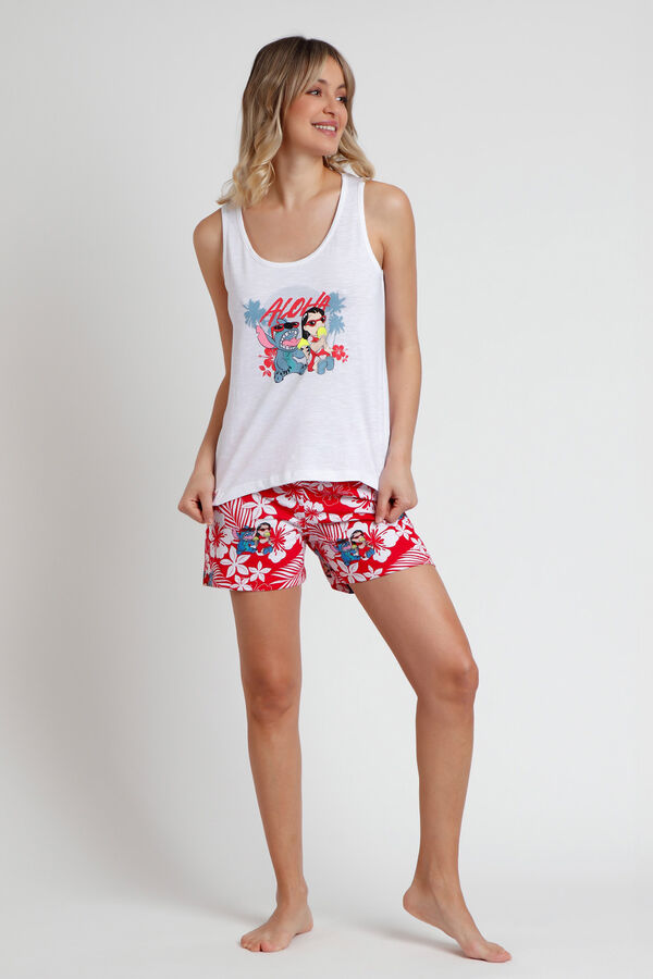 Admas DISNEY Pijama sem mangas Lilo & Stitch para mulher vermelho