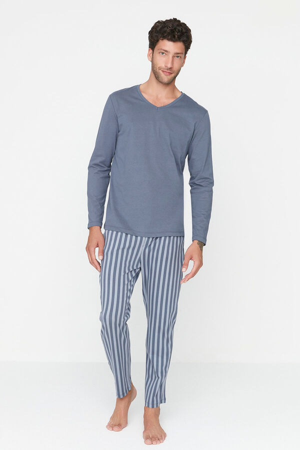 Trendyol Regular fit print jersey-knit pyjamas in light blue  Plava