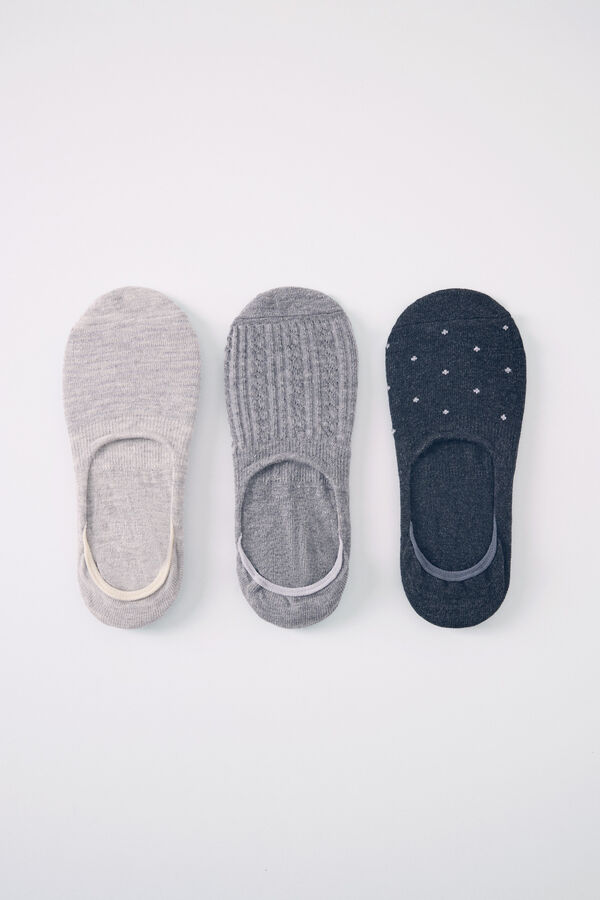 Women'secret 3-pack grey cotton no-show socks printed