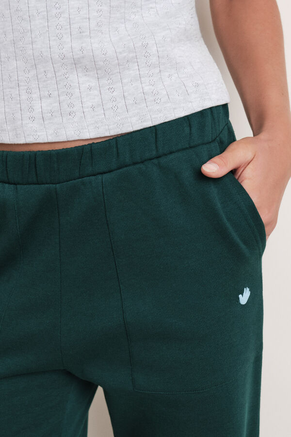 HI&BYE Zelene pamučne pli&scaron;ane zvonaste pantalone Zelena