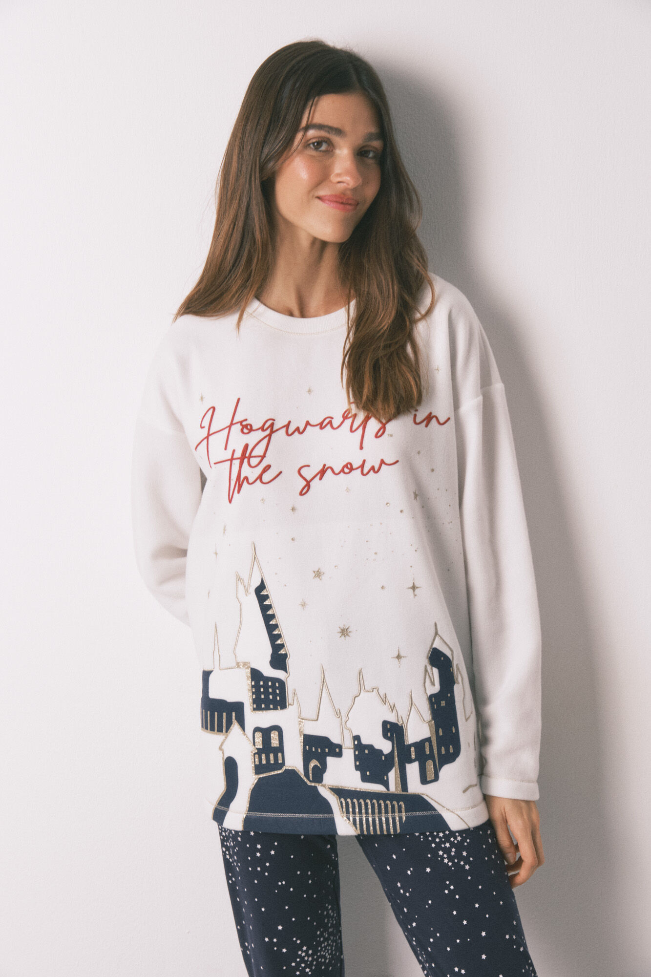 Women'secret Duga pidžama od flisa sa printom "Hogwarts"