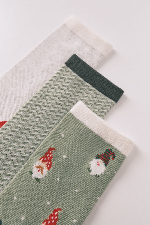 Women'secret Paket od 3 duge pamučne čarape sa patuljcima Zelena