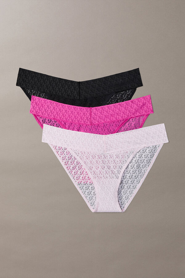 Calvin Klein Pack 3 bragas cadera encaje logo fucsia