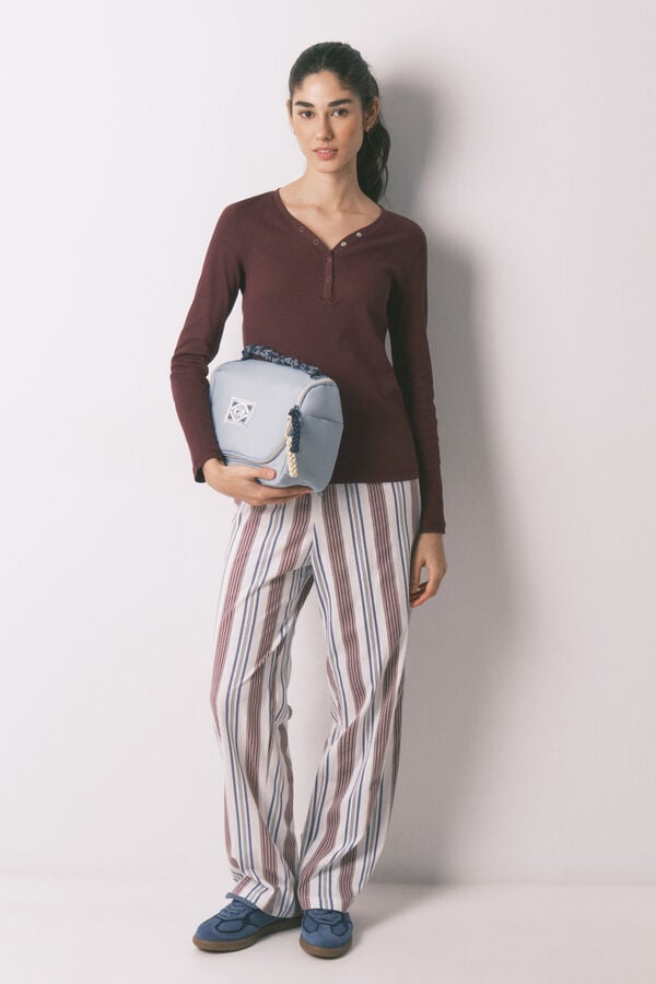 Women'secret Bordo pamučna rebrasta majica dugih rukava Bordo