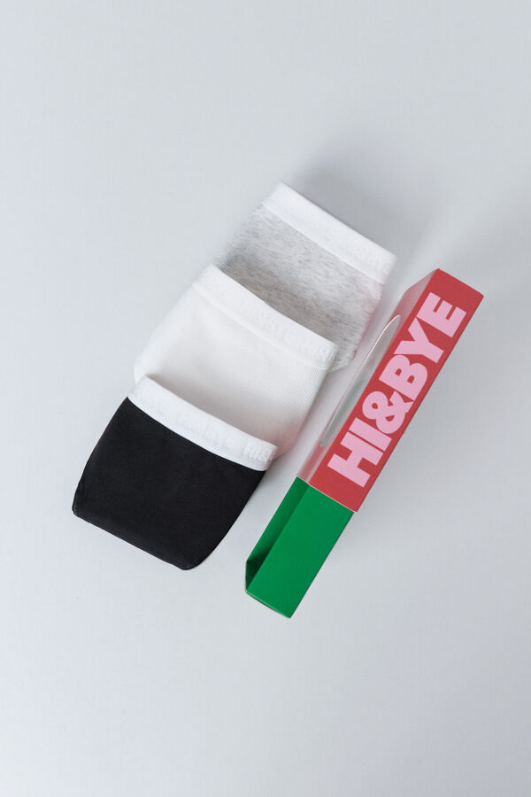 HI&BYE Paket od 3 klasične gaće u beloj, sivoj i crnoj boji Print