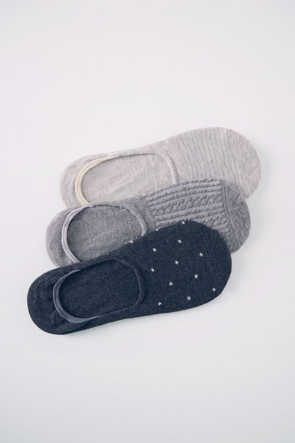Women'secret 3-pack grey cotton no-show socks printed