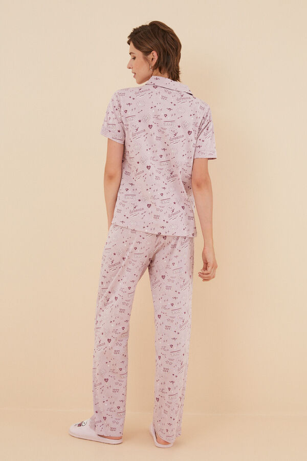 Womensecret Ružičasta pidžama na kopčanje od 100 % pamuka sa srcima Ružičasta
