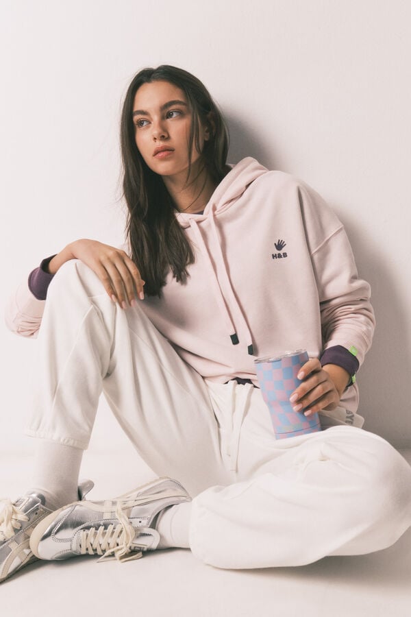 HI&BYE Roze pamučni duks sa kapuljačom Roze