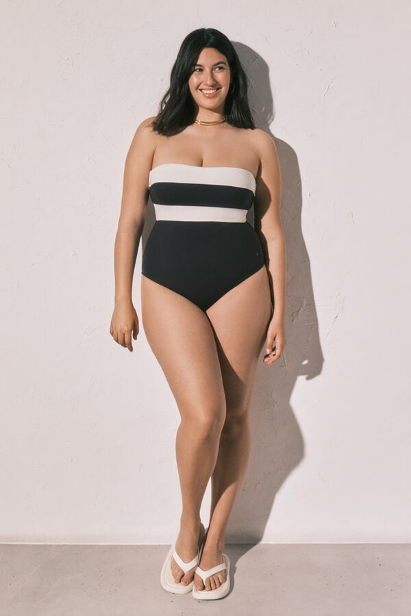 Women'secret B&W color block bandeau kupaći kostim za oblikovanje Crna