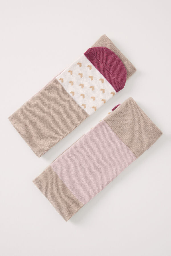 Women'secret Long brown and pink block socks pink