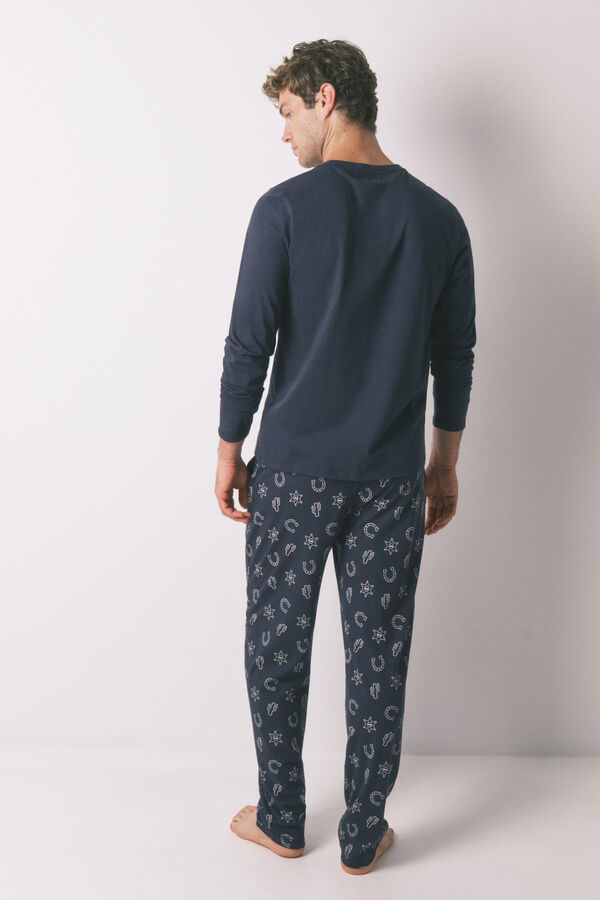 Women'secret Pijama largo 100% algod&oacute;n country azul azul