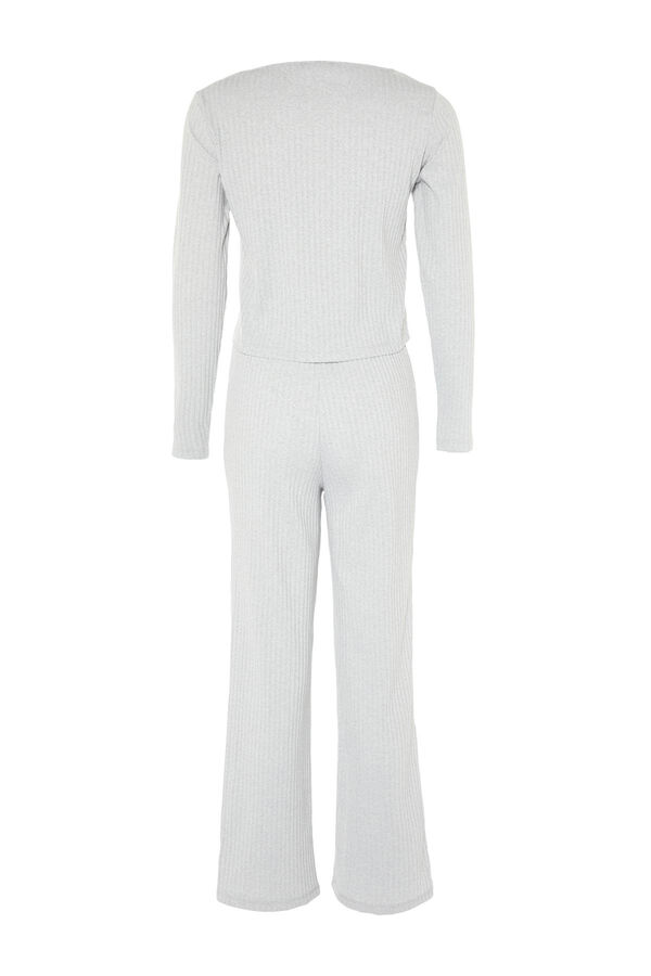 Trendyol Ribbed pyjamas set with elastic details and slogan in grey  Siva