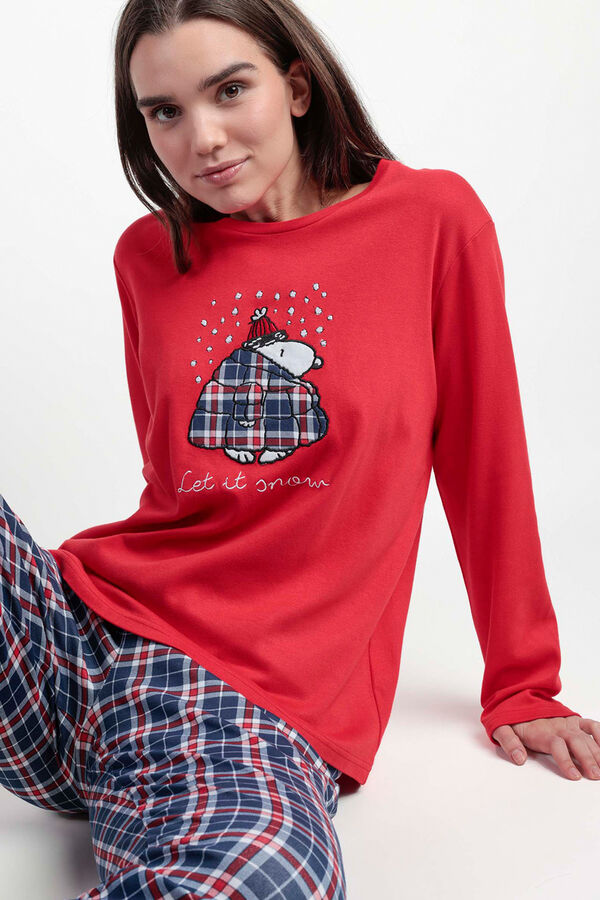 Admas Snoopy plaid long pyjamas, 100% cotton red