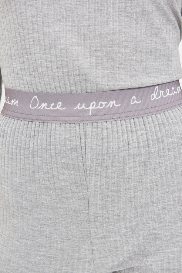 Trendyol Ribbed pyjamas set with elastic details and slogan in grey  Siva